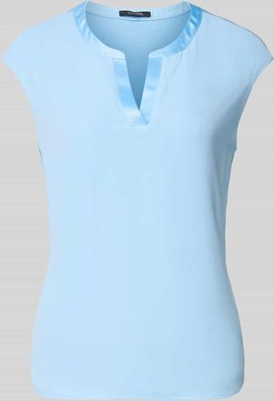 Comma T-Shirt aus Viskose-Elasthan-Mix mit V-Ausschnitt in Blau, Gr&ouml;&szlig;e 34