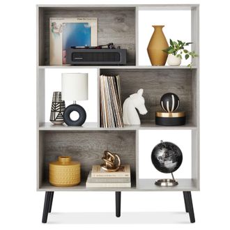 Best Choice Products 3-Tier Mid-Century Modern Wooden Bookcase w/ Removable Back Panels, Offset Pine Legs