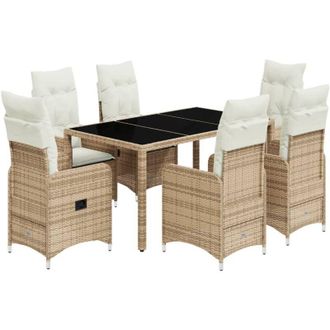 vidaXL Set De Mesa Y Sillas De Jard&iacute;n 7 Pzas Y Cojines Rat&aacute;n Pe Beige Vidaxl