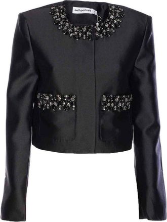 Self Portrait Black Jacket With Frontal Buttons Closure