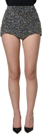 Dolce & Gabbana Womens Black Rhinestone High Waist Hotpants Shorts Elastane Polyester