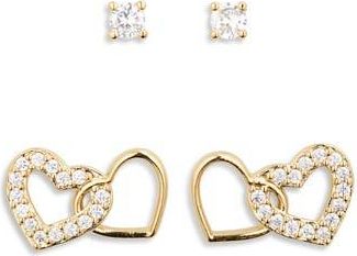 Nadri Sweethearts Set of 2 Cubic Zirconia Round & Heart Stud Earrings in Gold at Nordstrom Rack