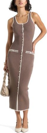 Mani&egrave;re De Voir Daphne Rib Knit Contrast Midaxi Dress in Brown/cream at Nordstrom, Size Medium