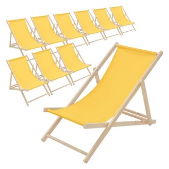 ECD Germany Ecd Germany - Juego 10x Tumbonas Playa Madera De Pino Amarillo 3 Posiciones De Reclinaci&oacute;n Plegable Silla Tradicional De Sol Para Jard&iacute;n O Balc&oacute;n Impe