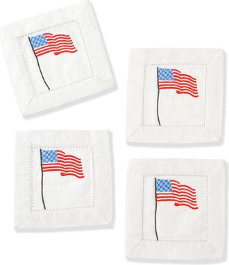 Tiramisu Set Of 4 American Flag Embroidered Cocktail Napkins
