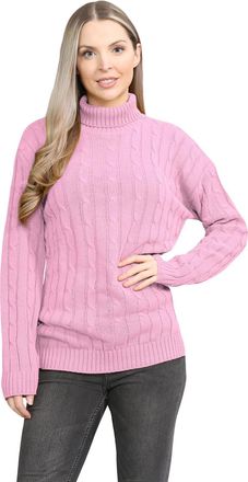 Janisramone Polo High Neck Jumpers for Women UK, Cable Knitted Long Sleeve Ladies Jumpers, Casual Pullover Winter Turtle Neck Tops for Women Size 8-118 Rose Pink
