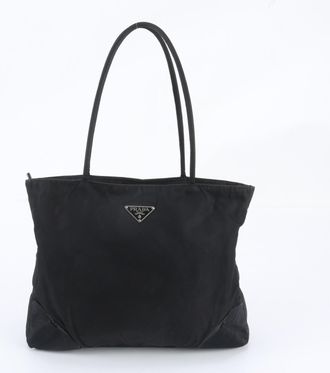 Prada Black Leather Nylon Shoulder Bag Tote Bag (Pre-Owned)