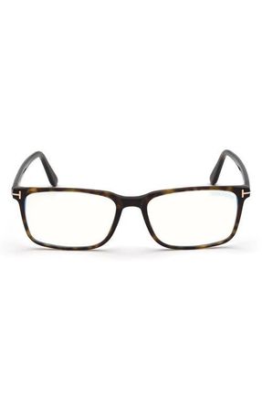 Tom Ford 54mm Rectangular Blue Light Blocking Glasses in Havana Rose Gold /T Logo at Nordstrom