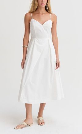 Crescent V-neck Poplin Midi Dress in White at Nordstrom, Size Medium