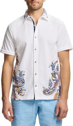 Robert Graham Paisley Short Sleeve Cotton Button-Up Shirt in White at Nordstrom Rack, Size Xx-Large