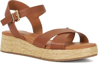 Dune London Ladies LITTLETON Leather Raffia Flatform Sandals Size UK 7 Ankle Strap Sandals