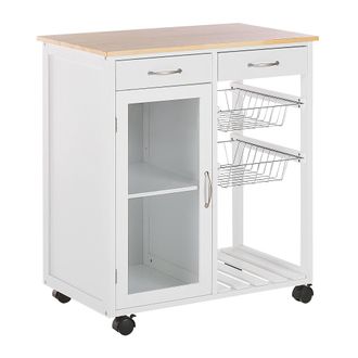 Beliani Carrito De Cocina De Madera De Pino Blanco Ruedas 2 Estantes 1 Armario 2 Cajones Moderno Sala De Estar Boves