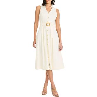 Maggy London Sleeveless Linen Blend Midi Shirtdress in Winter White at Nordstrom, Size 10