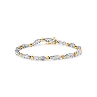 House of Brilliance 10K Two-Tone Gold 2.0 Cttw Baguette Diamond Channel Link Bracelet in Yellow Gold at Nordstrom