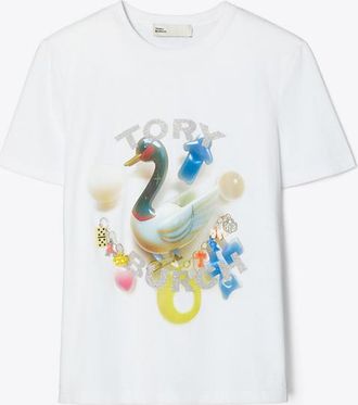 Tory Burch Womens Lucky Duck Cotton T-shirt, size XS