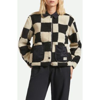 Brixton Delilah Plaid High Pile Fleece Jacket in Black/natural Finish Line Chec at Nordstrom, Size Medium
