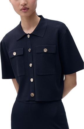 Mango Short Sleeve Cardigan in Navy at Nordstrom, Size X-Small