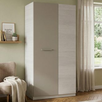 Dmora Dmora - Armario Daabec, Armario Dormitorio Con 2 Puertas Batientes, Mueble Con 3 Baldas Y Barra Perchero, 90x52h200 Cm, Blanco Y Marr&oacute;n