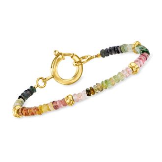 Ross-Simons Multicolored Tourmaline Bead Bracelet With 18kt Gold Over Sterling