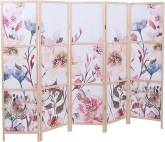 Hhg Biombo Hhg-678, Mampara Divisoria, Protecci&oacute;n Visual, Separaci&oacute;n De Espacios, Motivos Naturales, Madera, Mvg, Polietileno, 170 X 227 Cm, Flores De Cer