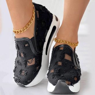 Generic Womens Floral Lace Wedge Trainers Fashion Breathable Sneakers with Arch Support Dressy Lightweight Slip on Sneakers Comfortable Thick Heel Casual Outd