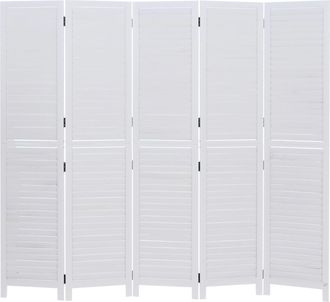 Hhg [nunca Usado] Biombo Hhg-514b, Separador De Ambientes, Mampara De Protecci&oacute;n Visual, Madera De Paulownia Vintage, 180 X 200 Cm, Blanco Desgastado