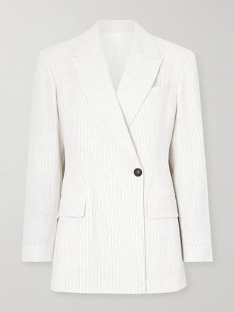 Brunello Cucinelli Blazer Gessato In Misto Lino - Bianco