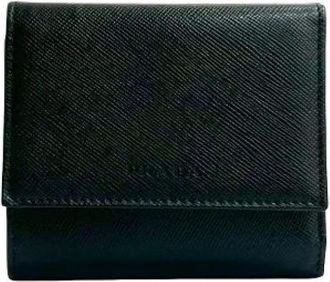 Prada Pre-owned Wallets, male, Black, Size: ONE SIZE Pre-owned Saffiano Leather Trifold Wallet