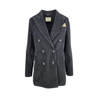 Circolo 1901 Blazers, female, Black, XS, Ribbed Velvet Double-Breasted Black Jacket