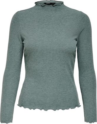 Only Groene Geribbelde Gebreide Top - Dames - Longsleeves - Groen - S - Polyester - Tops