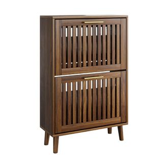 Urban Meuble Zapatero efecto madera oscura con 2 puertas abatibles de listones