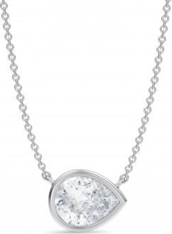 Allurez Pear Lab Diamond Solitaire Pendant Necklace 14K White Gold (2.00ct)