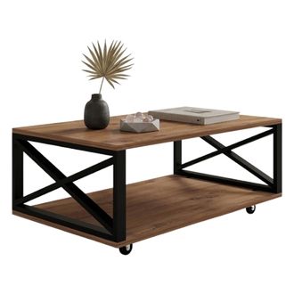 Dmora Mesa De Centro Lesegno, Con Ruedas, Un Compartimento, Forma Rectangular, 98x60x34h Cm Marr&oacute;n Roble Oscuro