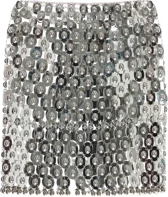 Paco Rabanne Womens Silver Metal Knit Mini Skirt Exterior: Gonne