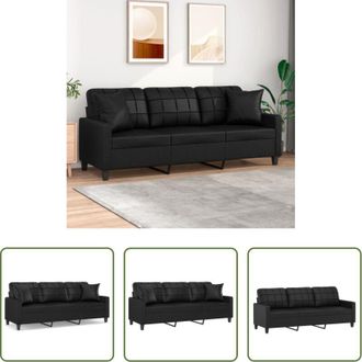 vidaXL Divano in similpelle - Divano a 3 Posti con Cuscini Nero 180 cm in Similpelle