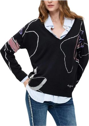 Desigual V-hals Breiwerk - Dames - V-hals truien - Zwart - XL - Truien & Vesten