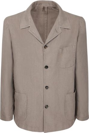 Dell'Oglio Linnen Overshirt - Heren - Blazers - Bruin - 2XL - Linnen - Jassen