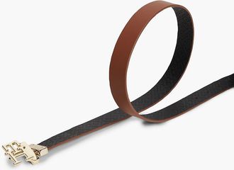 Tommy Hilfiger Womens Monogram Buckle Reversible Leather Belt - Black Cognac - 40