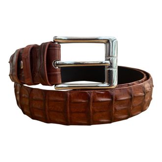 Generic Genuine Crocodile Alligator Belts For Men, Real Crocodile Belts Men, Strap Width 4cm (Red Brown Alligator Hornabck Skin, Waist 101cm)
