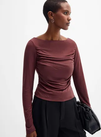 HUGO BOSS Womens Drape-effect long-sleeve T-shirt