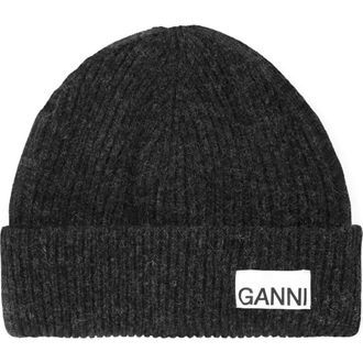 Ganni Rib Wool Blend Beanie in Phantom at Nordstrom Rack