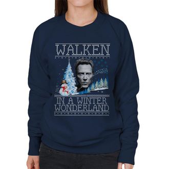 Cloud City 7 Walken in A Winter Wonderland Christmas Knit Womens Sweatshirt Navy Blue