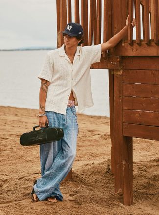 Djab Mens Baggy faded floral-pattern jean Barrel fit Imported from Seoul