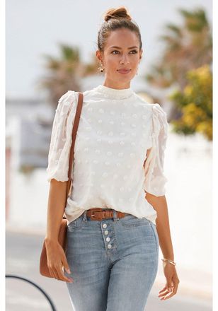 Lascana Womens Puff Sleeve Button Down Blouse