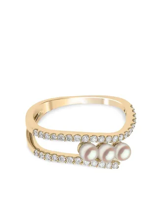 Yoko London 18kt yellow gold Sleek Akoya pearl and diamond ring - women - 18kt Yellow Gold/Diamond/Pearl - 54
