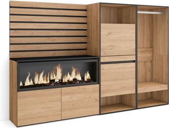 Skraut Home Aparador efecto madera roble 227x35x145cm chimenea efecto fuego