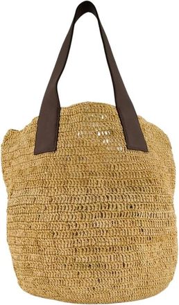 Sensi Studio Stro en Leren Handtas - Dames - Handtassen - Beige - ONE Size - Tassen