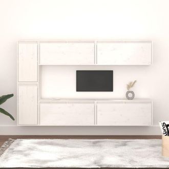 vidaXL Vidaxl - Mobili Porta tv 6 pz Bianchi in Legno Massello di Pino