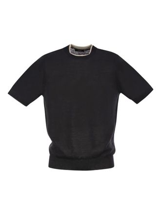 PESERICO T-shirt in linen and cotton yarn - Zwart