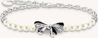 Thomas Sabo bracciale con fiocco in argento e perle dacqua dolce, bianco, nero, argento